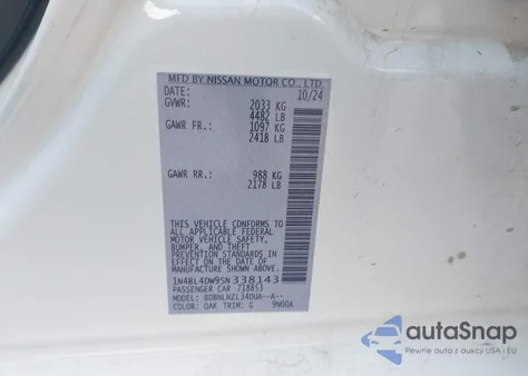 2025 Nissan Altima Sv Awd from USA, damaged, VIN 1N4BL4DW9SN338143